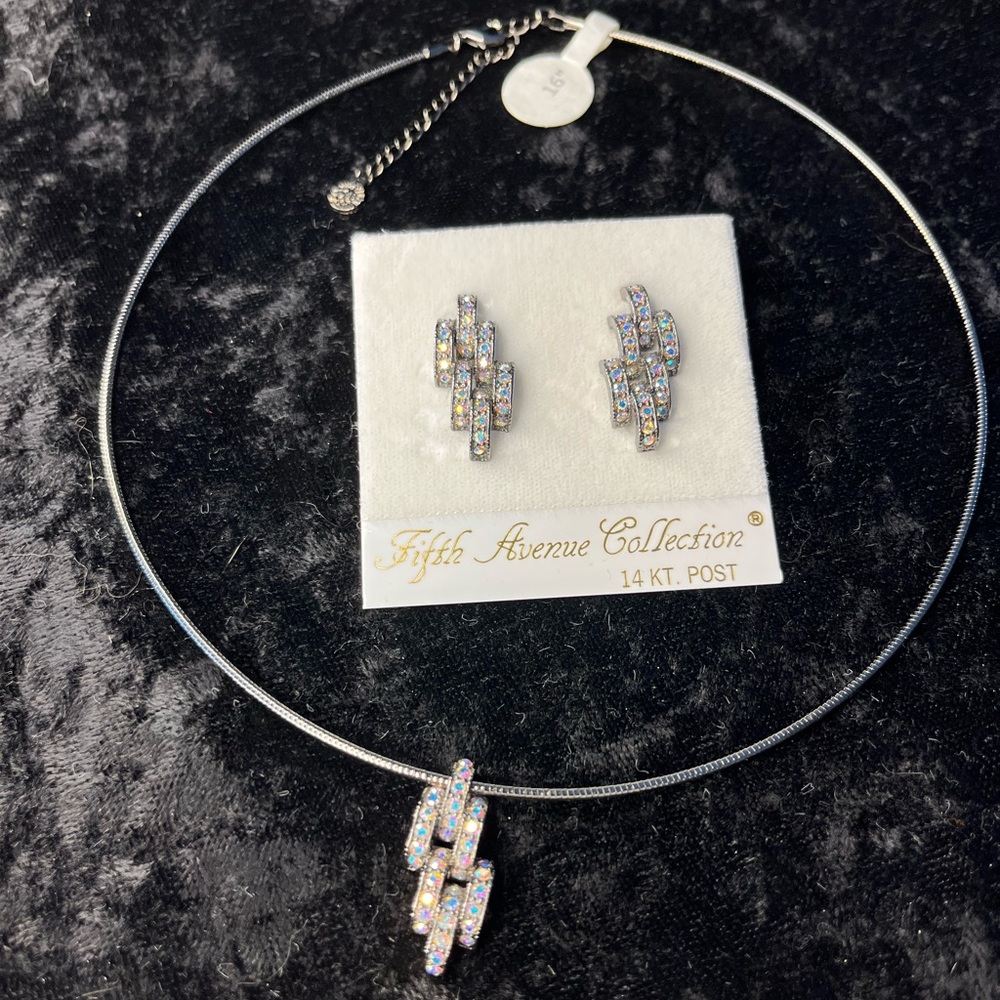 Hematite with Aurora Borealis necklace and earring Jewelry Set